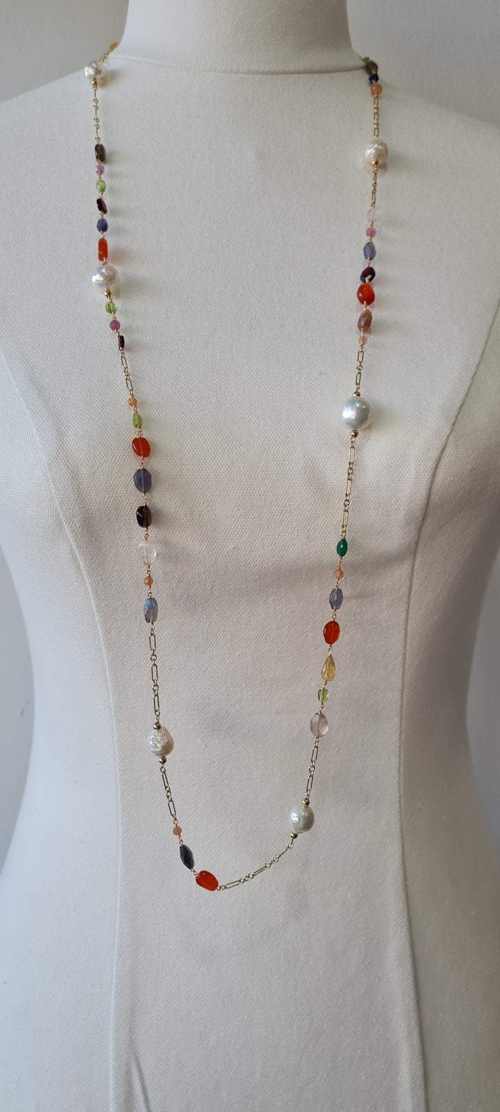 Pearl and Multi Gem 9ct Necklace