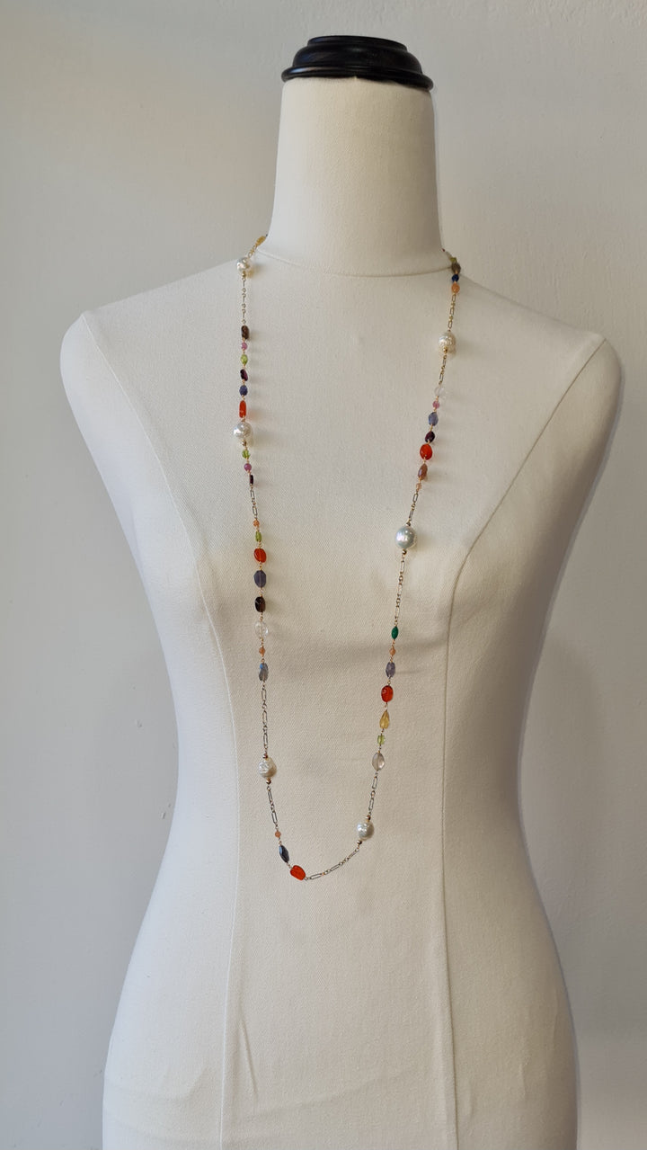 Pearl and Multi Gem 9ct Necklace