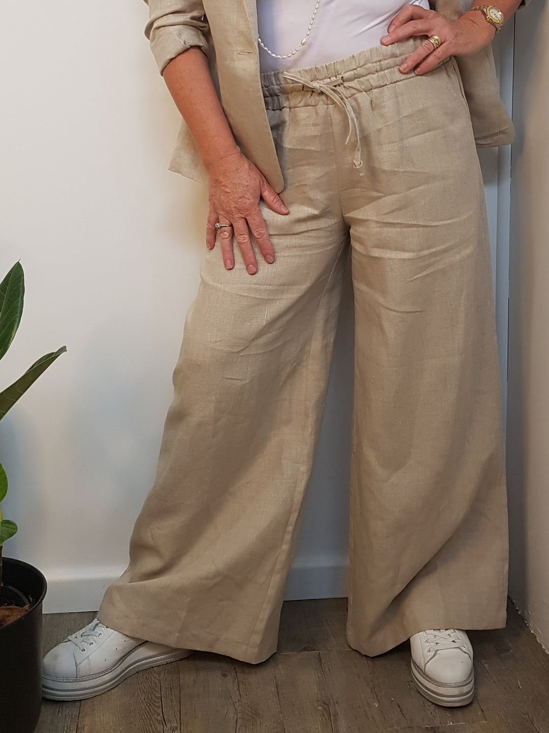 MADE TO ORDER C&B Natural Linen wide Leg Pants